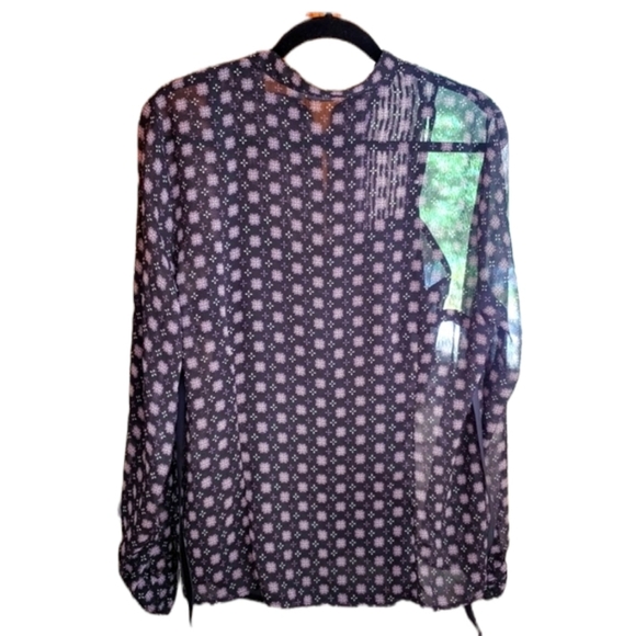 Vintage Sheer Blouse with Cami Pretty Floral Pattern Long Sleeves - Picture 3 of 11